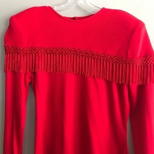 Hearts Red Knit Dress with Fringe Detail Size13/14